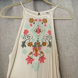 high neck gauzy boho top